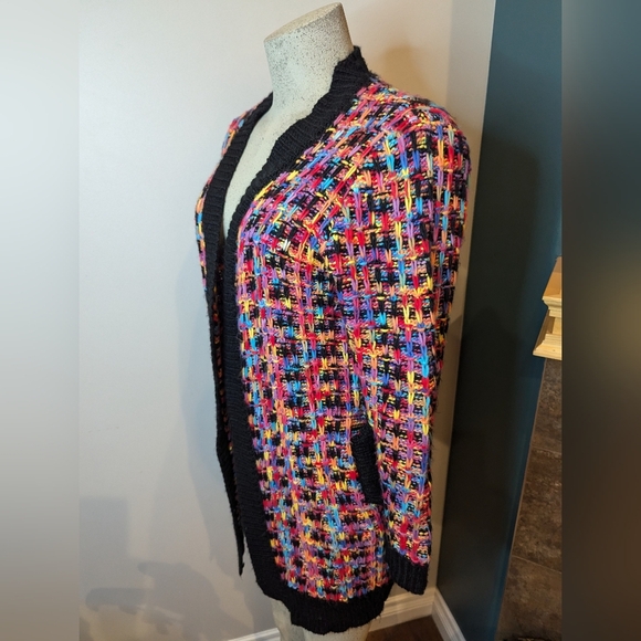 Papillon knit Cardigan Rainbow check Multicolour Speckles.  Woman's Size Medium - Picture 8 of 17